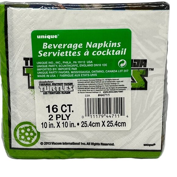TMNT Teenage Mutant Ninja Turtles Nickelodeon Beverage Napkins 16 ct New - Picture 2 of 2